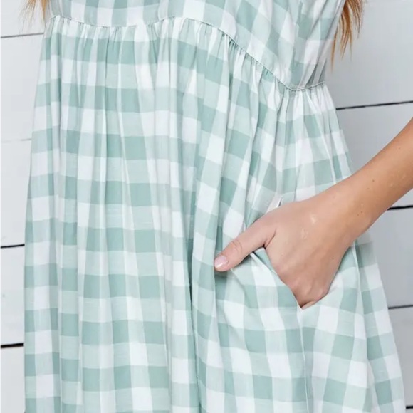 1105.  Light Sage Gingham Ruffle Strap Sundress - Picture 4 of 6